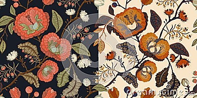 Dark and light floral pattern, vintage style Vector Illustration