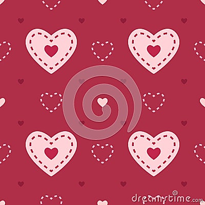 Dark and light pink seamless heart vector pattern Vector Illustration