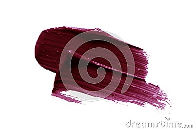 Dark lipstick smear smudge swatch. Plum color cosmetic product brush stroke isolated on white background Stock Photo