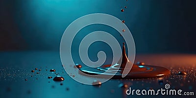 Dark liquid cascade a smooth, viscous substance creating a captivating pattern of ripples and droplets on a dark surface Stock Photo