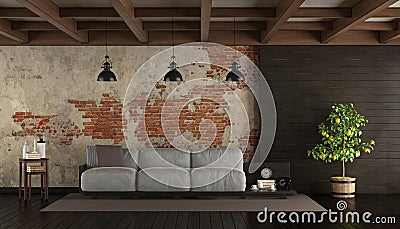 Dark living room in rustic style Stock Photo