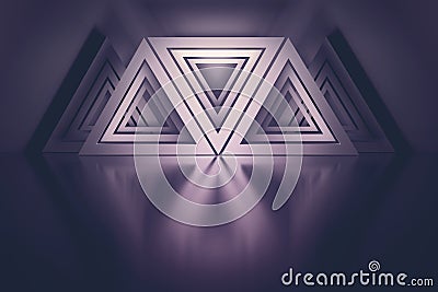 Dark magenta composition with triangles over mirro floor Cartoon Illustration