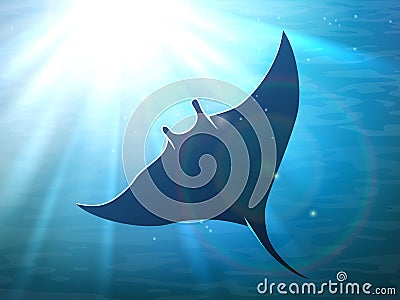 Dark manta ray in ocean Vector Illustration