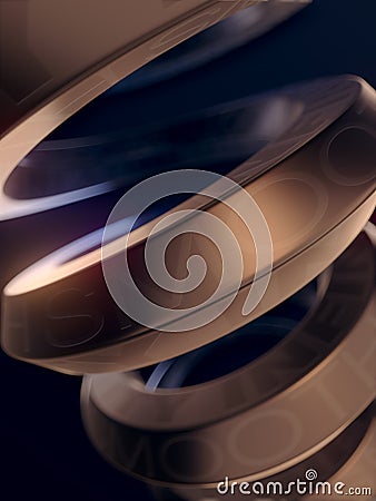 Dark metal twisted ribbon with depth of field effect. Abstract geometry background. 3d rendering digital illustration Cartoon Illustration