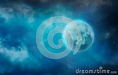 Dark Moon in Clouds. Stars and Moon Stock Photo