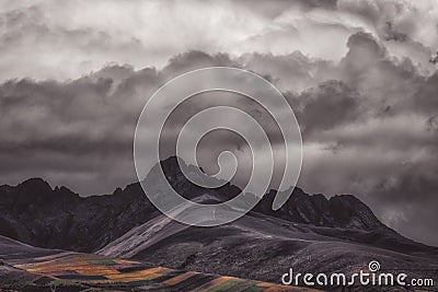 Dark mountain landscape with high peaks Stock Photo