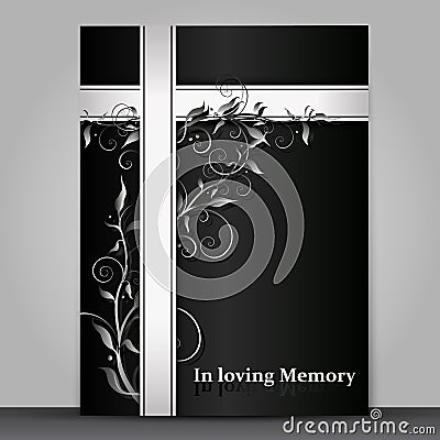 Dark mourning card with 3d floral ornament effect isolated on grey background Stock Photo