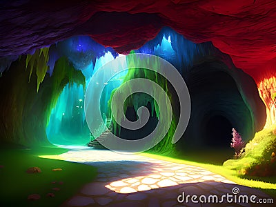 Dark Mysterious Fantasy Cave Cistern, Ai generated Stock Photo