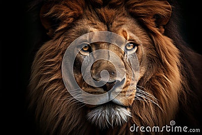 Dark nature portrait lion power hunter cat africa hair animal predator feline face strength big Stock Photo