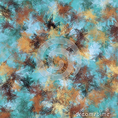 Dark nd light brown abstract flowers in a messed blue background Stock Photo