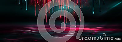 Dark neon background, empty stage, abstract dark background. Neon circle, reflection Stock Photo