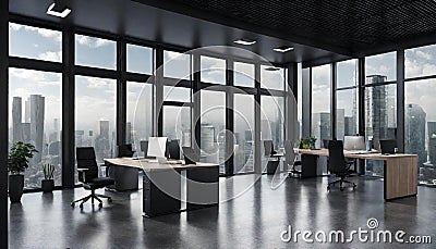 Dark office interior with coworking and conference Stock Photo
