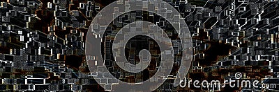 Dark panoramic geometric background, 3D effect. Abstract wide background for web pages, design Stock Photo