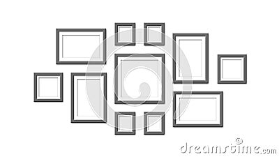 Dark photo frames on white background - Realistic empty photo frames of different size and shape - gallery, exhibitions, borders Stock Photo