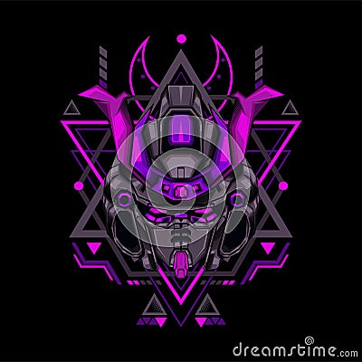 Dark Pink New Samurai Robot Vector Illustration