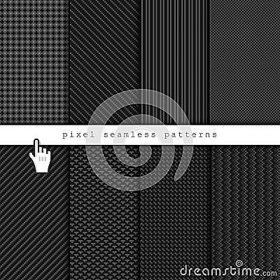 Dark pixel seamless patterns Vector Illustration