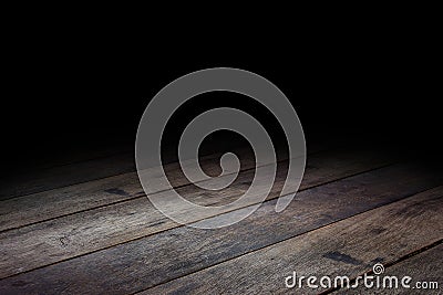 Dark Plank wood floor texture perspective background for display Stock Photo