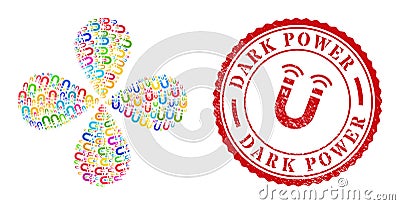 Dark Power Textured Stamp and Horseshoe Magnet Multi Colored Centrifugal Flower Shape Vector Illustration