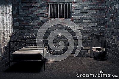 Dark prison cell at night Stock Photo