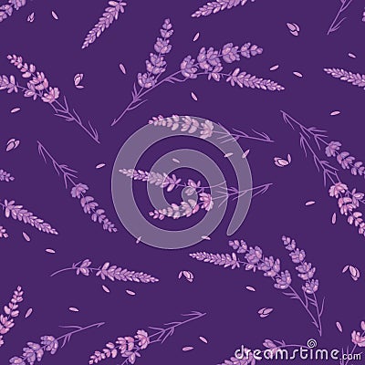 Dark purple lavender floral vector pattern. Vector Illustration