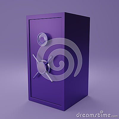 Dark purple Safe box on light purple background. Closed metallic safe box. Realistic metal safe. Close security magenta metal safe Cartoon Illustration