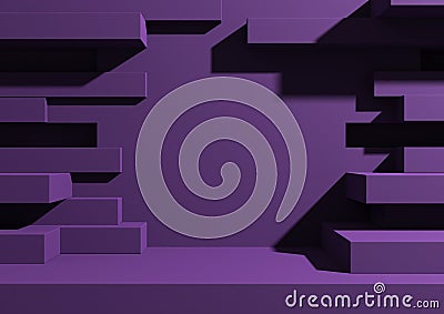 Dark purple, violet 3D rendering product display podium or stand with abstract brick wall or portal for product photography Stock Photo