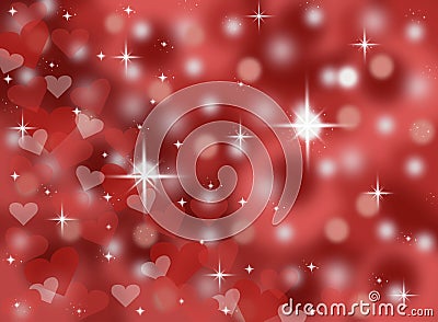 Dark red abstract bokeh valentines day card background illustration with sparkles and stars Cartoon Illustration