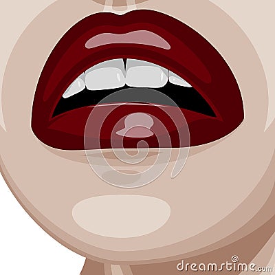 Dark red glossy Lips and white perfect Teeth Vector Illustration
