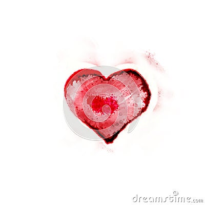 dark red heart with dark centre in water colour Stock Photo