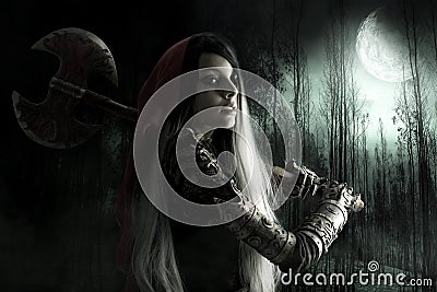 Dark Red Riding hood Stock Photo