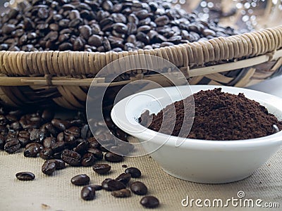 Dark roast ground coffee Stock Photo