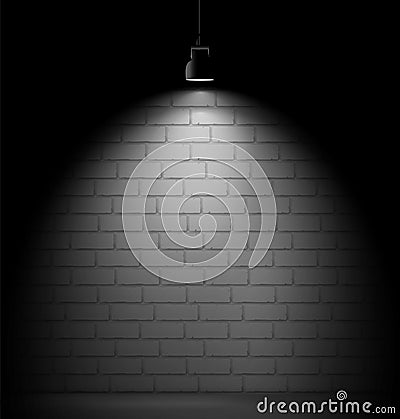 Brick wall on the background and fluorescent lamp light. Vector Illustration