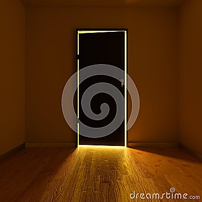 Dark room with an illuminated door Stock Photo