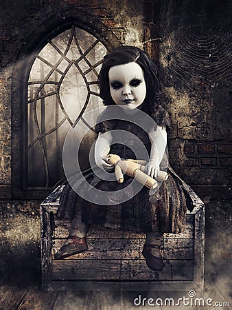 Zombie child with a voodoo doll Stock Photo