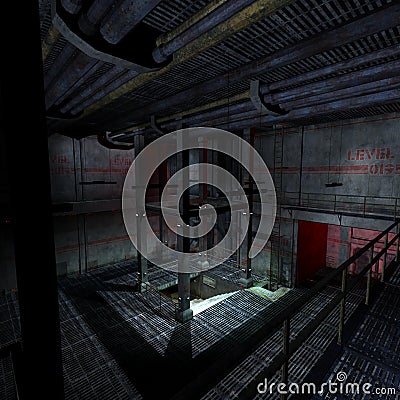 Dark and scary place in a scifi setting. 3D Stock Photo