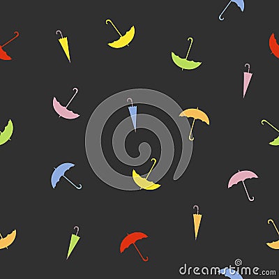 Dark seamless pattern with colorful umbrellas Vector Illustration