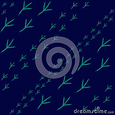 Dark seamless pattern with green bird footprints Vector Illustration