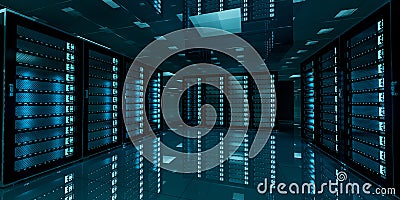 Dark server room data center storage 3D rendering Stock Photo