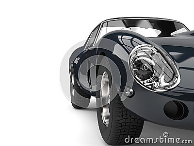 Dark shiny awesome vintage race car - headlight closeup shot Stock Photo