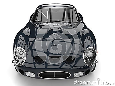 Dark shiny blue awesome vintage race car - hood closeup shot Stock Photo