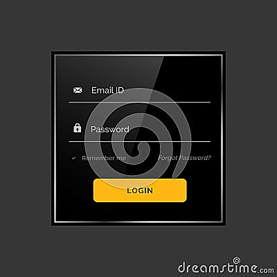 Dark shiny login form ui template design Vector Illustration