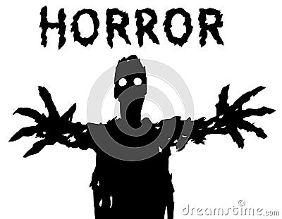 A dark silhouette with glowing eyes draws his hands. Vector illustration. Vector Illustration