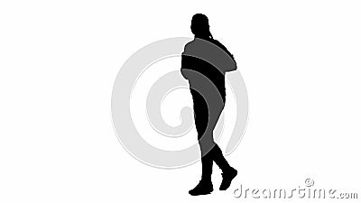 Dark silhouette of a running woman on a white background. Alpha channel. Stock Photo