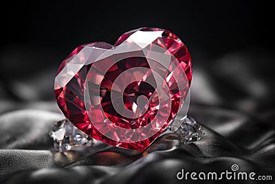 A heart shape red crystal, Generative AI Stock Photo