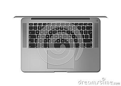 Dark silver Open laptop. Top view 3D render isolated on white Cartoon Illustration