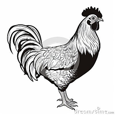 Dark Silver Rooster Illustration: Precise Draftsmanship With Flat Shading Cartoon Illustration