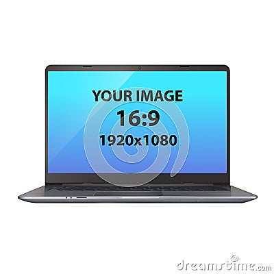 Dark silver unbranded laptop. Front view photorealistic vector mockup Vector Illustration
