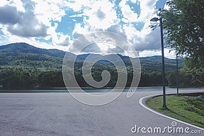 Dark skies high mountains beautiful rivers. Stock Photo