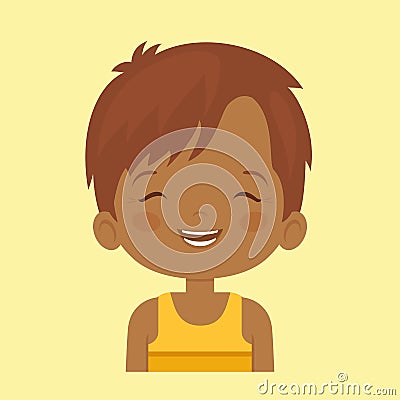 Dark skin little boy laughing facial expressio Vector Illustration