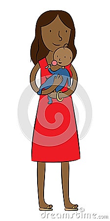 Dark skin mother holding her baby Vector Illustration